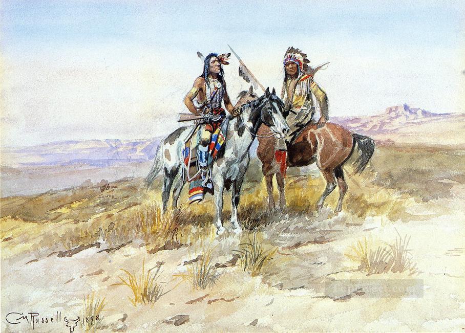 On the Prowl Indians western American Charles Marion Russell Oil Paintings